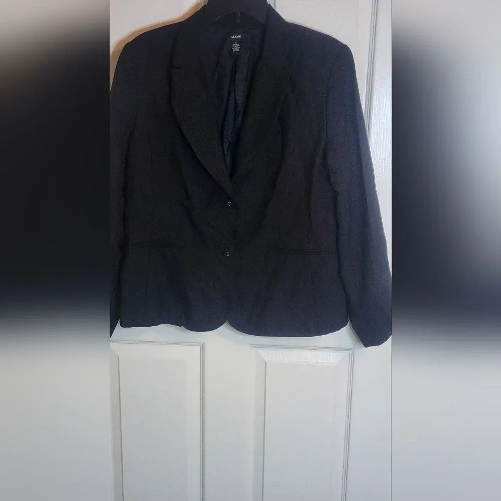 Alfani 16 Black WOOL Blend Lslv Lined Striped 2 Buttons Women's Blazer
